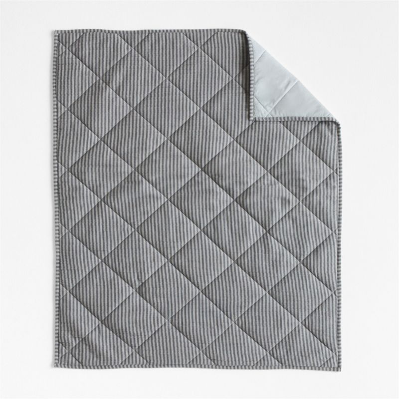 Supersoft Deep Indigo Quilted Striped 100% Organic Cotton Gauze Baby Crib Quilt - image 2 of 6