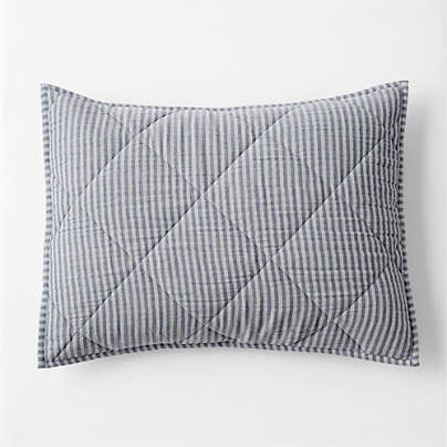 Supersoft Deep Indigo Striped Organic Cotton Gauze Kids Quilted Pillow Sham