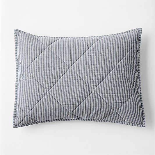 Supersoft Deep Indigo Striped Organic Cotton Gauze Kids Quilted Pillow Sham