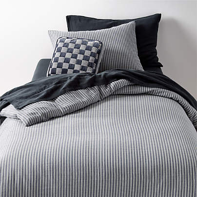 Supersoft Striped Deep Indigo Organic Cotton Gauze Kids Full/Queen Duvet