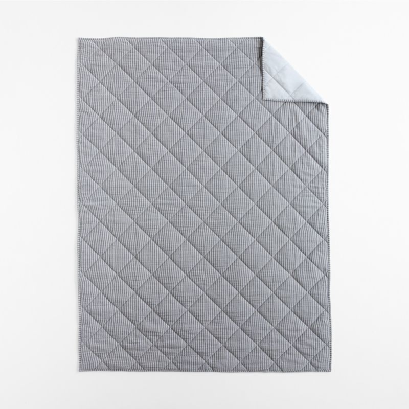 Supersoft Deep Indigo Quilted Striped 100% Organic Cotton Gauze Kids Full/Queen Quilt - image 2 of 8