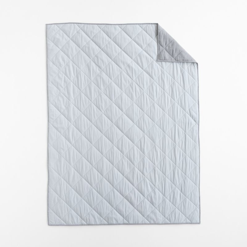 Supersoft Deep Indigo Quilted Striped 100% Organic Cotton Gauze Kids Full/Queen Quilt - image 3 of 8