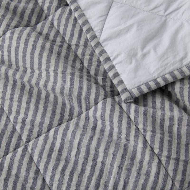 Supersoft Deep Indigo Quilted Striped 100% Organic Cotton Gauze Kids Full/Queen Quilt - image 1 of 8
