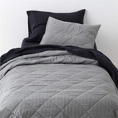 Supersoft Deep Indigo Quilted Striped Gauze Kids Twin Quilt
