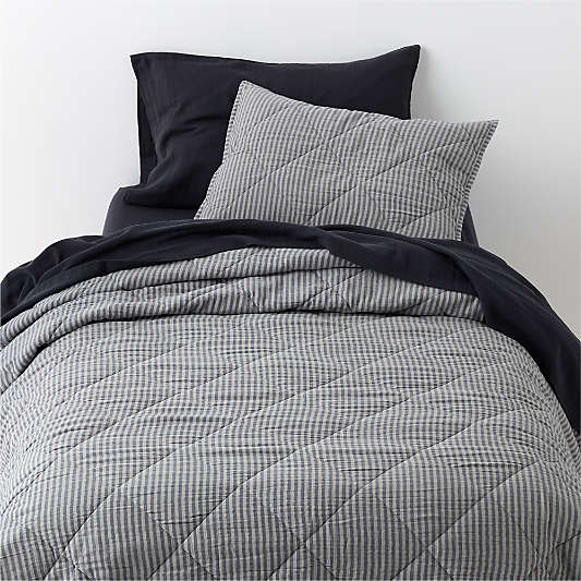 Supersoft Deep Indigo Striped Organic Cotton Gauze Kids Quilted Pillow Sham