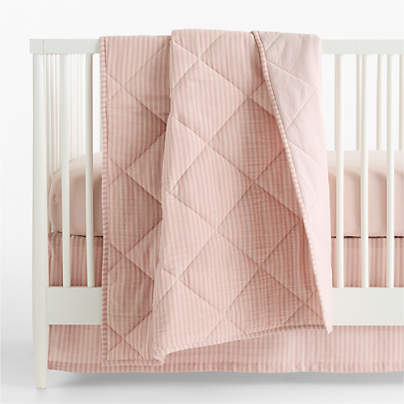 Supersoft Lilac Rose Quilted Striped 100% Organic Cotton Gauze Baby Crib Quilt