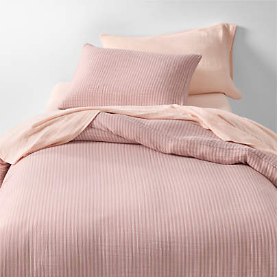 Supersoft Lilac Rose Striped Organic Cotton Gauze Kids Duvet Cover