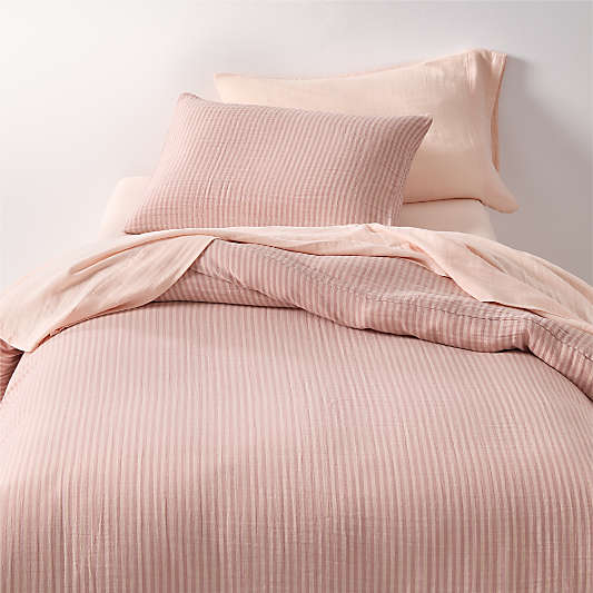 Supersoft Striped Lilac Rose Organic Cotton Gauze Kids Duvet Bedding Set
