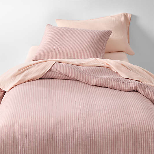 Supersoft Lilac Rose Striped Organic Cotton Gauze Kids Duvet Cover