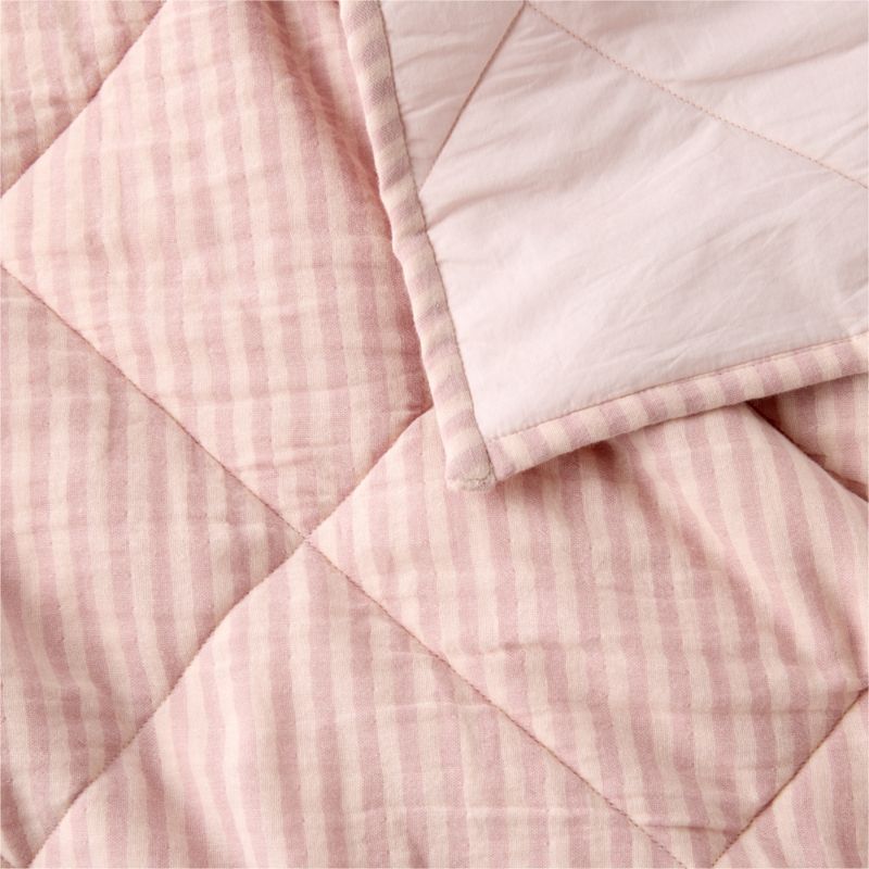 Supersoft Lilac Rose Quilted Striped 100% Organic Cotton Gauze Kids Full/Queen Quilt - image 1 of 8