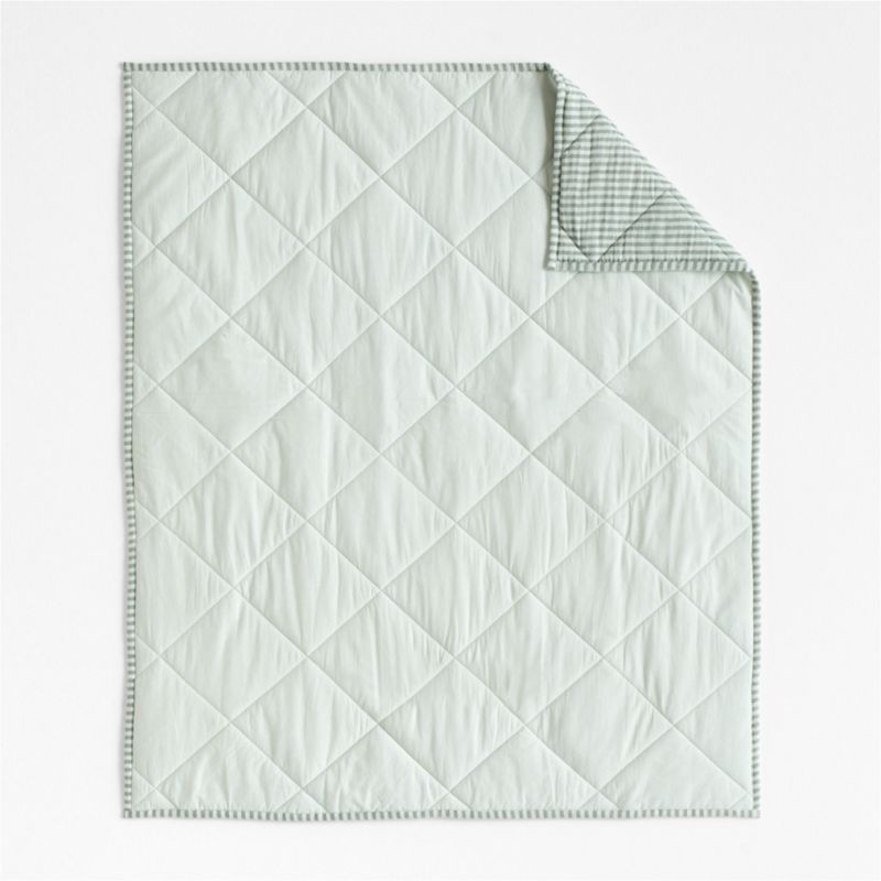 Supersoft Pine Green Quilted Striped 100% Organic Cotton Gauze Baby Crib Quilt - image 4 of 6