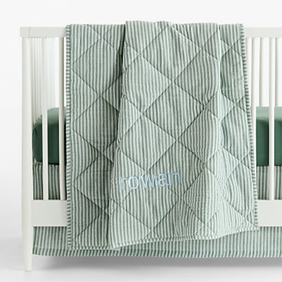 View Supersoft Pine Green Quilted Striped 100% Organic Cotton Baby Crib Quilt details