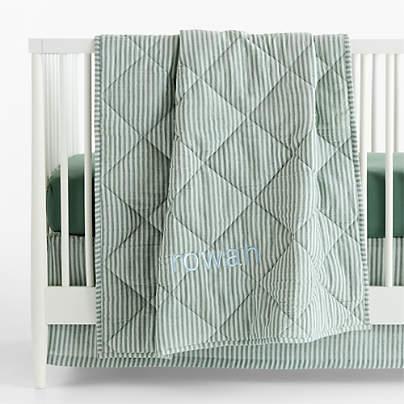 Supersoft Pine Green Quilted Striped 100% Organic Cotton Baby Crib Quilt
