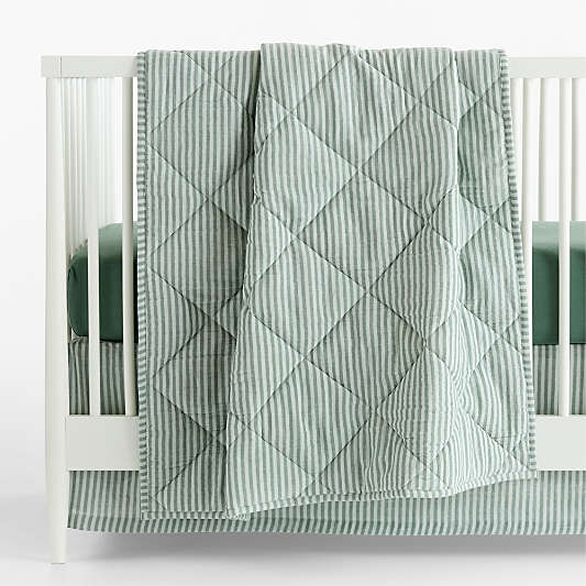 Supersoft Pine Green Striped Organic Cotton Gauze Baby Crib Skirt