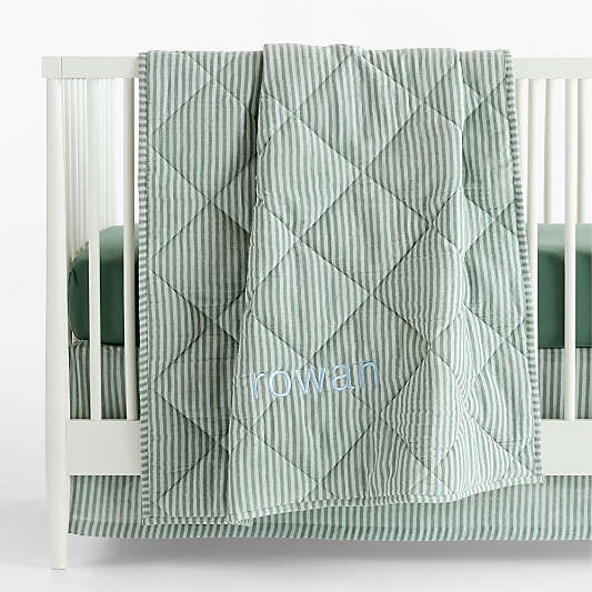 Supersoft Pine Green Quilted Striped 100% Organic Cotton Baby Crib Quilt