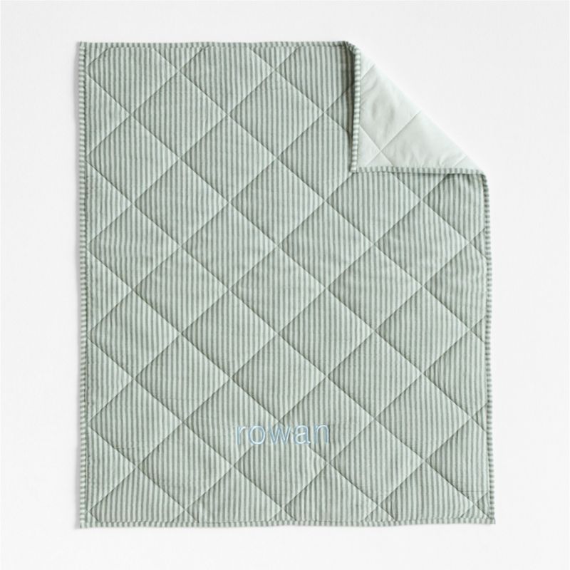 Supersoft Pine Green Quilted Striped 100% Organic Cotton Gauze Baby Crib Quilt - image 1 of 6