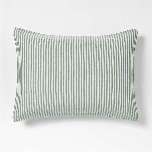 Supersoft Striped Pine Green Organic Cotton Gauze Kids Pillow Sham