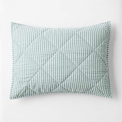 Supersoft Pine Green Striped Organic Cotton Gauze Kids Quilted Pillow Sham