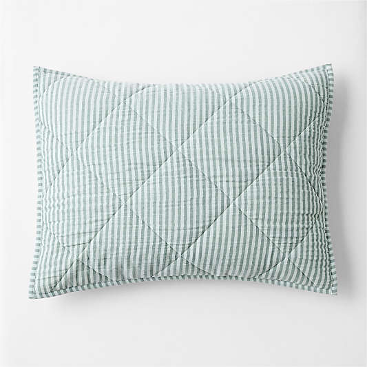 Supersoft Pine Green Striped Organic Cotton Gauze Kids Quilted Pillow Sham