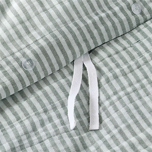 Supersoft Striped Pine Green Organic Cotton Gauze Kids Duvet Cover
