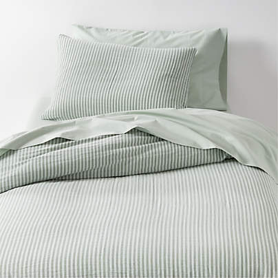 Supersoft Striped Pine Green Organic Cotton Gauze Kids Twin Duvet Cover
