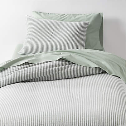 Supersoft Striped Pine Green Organic Cotton Gauze Kids Twin Duvet Cover