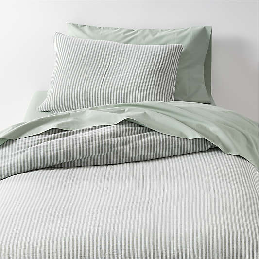 Supersoft Striped Pine Green Organic Cotton Gauze Kids Duvet Cover