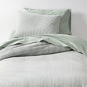Riviera Stripe Verte Green Organic Cotton Kids Queen Sheet Set