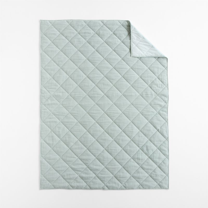 Supersoft Pine Green Quilted Striped 100% Organic Cotton Gauze Kids Full/Queen Quilt - image 2 of 8