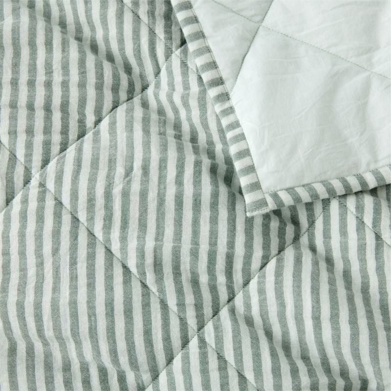 Supersoft Pine Green Quilted Striped 100% Organic Cotton Gauze Kids Full/Queen Quilt - image 1 of 8