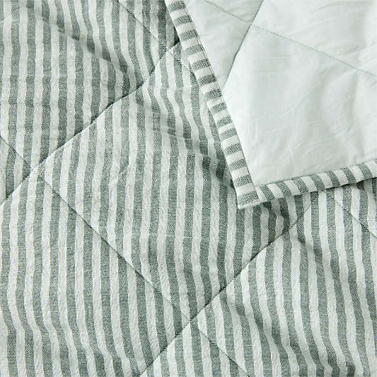 Supersoft Pine Green Quilted Striped Gauze Kids Twin Quilt