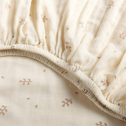 Supersoft Undyed Leaf Print Organic Cotton Gauze Baby Crib Fitted Sheet