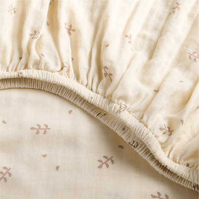 Supersoft Undyed Leaf Print 100% Organic Cotton Gauze Baby Crib Fitted Sheet