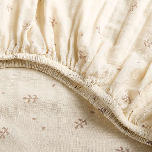 Supersoft Undyed Leaf Print 100% Organic Cotton Gauze Baby Crib Fitted Sheet