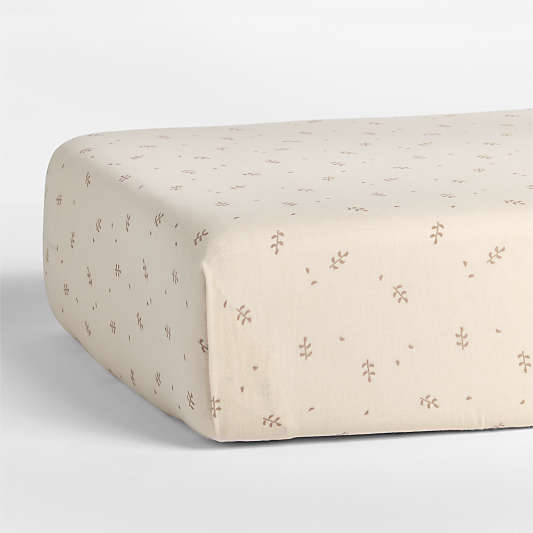 Supersoft Undyed Leaf Print 100% Organic Cotton Gauze Baby Crib Fitted Sheet