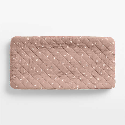 Supersoft Violet Rose Leaf Print Organic Cotton Gauze Baby Changing Pad Cover