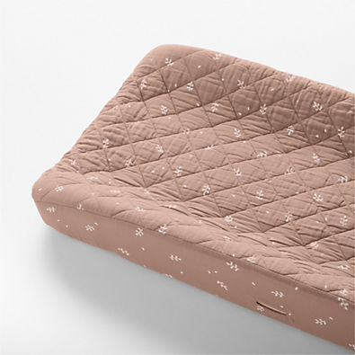 View Supersoft Violet Rose Leaf Print Organic Cotton Gauze Baby Changing Pad Cover details
