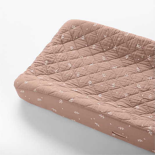 Supersoft Violet Rose Leaf Print Organic Cotton Gauze Baby Changing Pad Cover