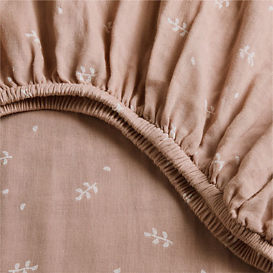 View Supersoft Violet Rose Leaf Print 100% Organic Cotton Gauze Baby Crib Fitted Sheet details