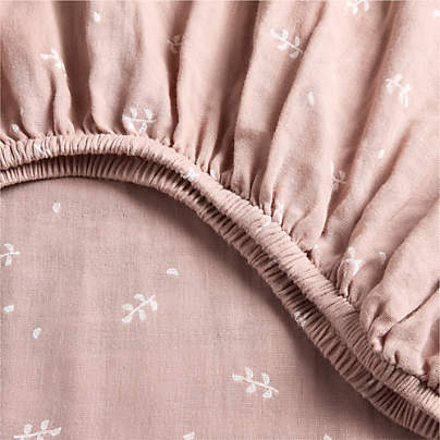 Supersoft Violet Rose Leaf Print 100% Organic Cotton Gauze Baby Crib Fitted Sheet
