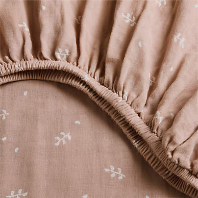 Supersoft Violet Rose Leaf Print 100% Organic Cotton Gauze Baby Crib Fitted Sheet