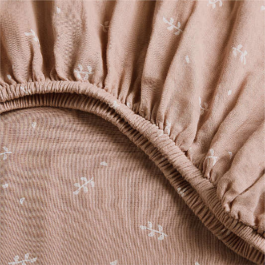 Supersoft Violet Rose Leaf Print 100% Organic Cotton Gauze Baby Crib Fitted Sheet