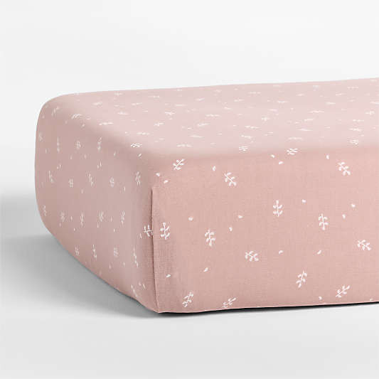 Supersoft Violet Rose Leaf Print 100% Organic Cotton Gauze Baby Crib Fitted Sheet