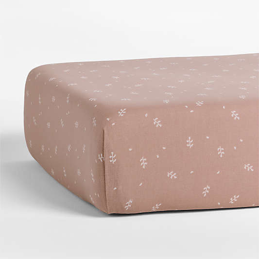 Supersoft Violet Rose Leaf Print 100% Organic Cotton Gauze Baby Crib Fitted Sheet