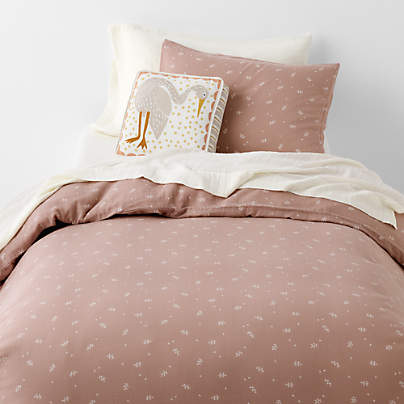 Supersoft Violet Rose Leaf Print 100% Organic Cotton Gauze Kids Twin Duvet Cover