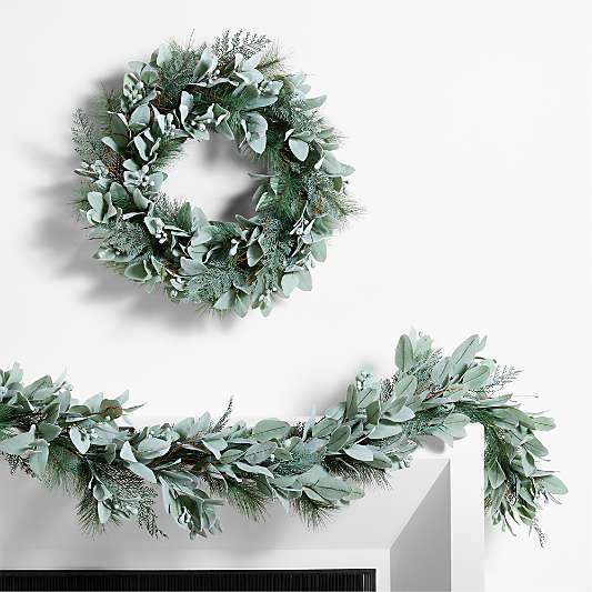 Faux Spruce and Eucalyptus Holiday Wreath and Garland