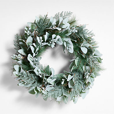 View Faux Spruce and Eucalyptus Holiday Wreath 28" details