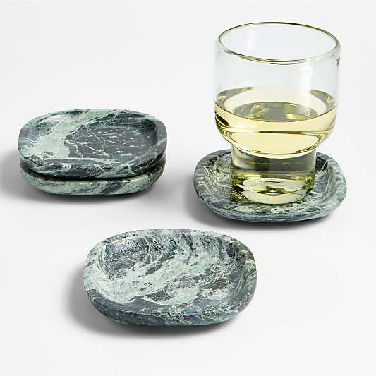 Square Green Marble Coasters, Set of 4