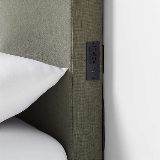 Square Linen Green Twin Charging Wall-Mounted Headboard