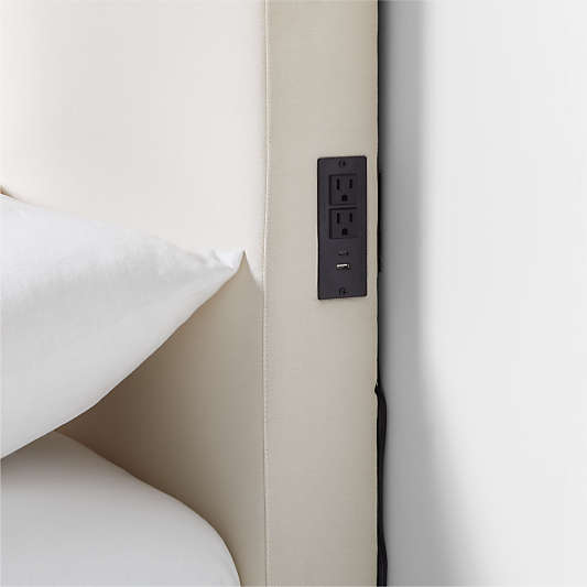 Square Linen Natural Twin Charging Wall-Mounted Headboard